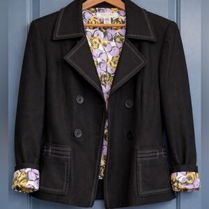 Black Double Breasted Blazer Contrast Stitch Jacket Women 8 Nine West